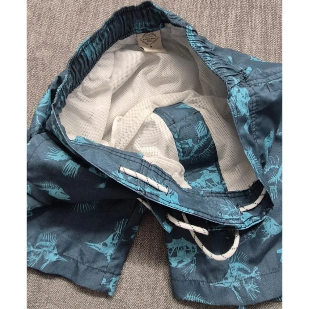 St Johns Bay men's‎ blue skeleton fish print swim trunks Medium mesh lining